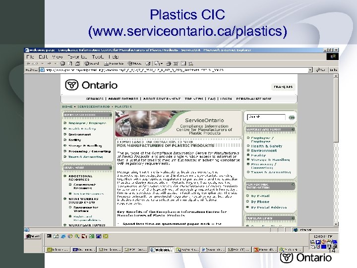 Plastics CIC (www. serviceontario. ca/plastics) 14 