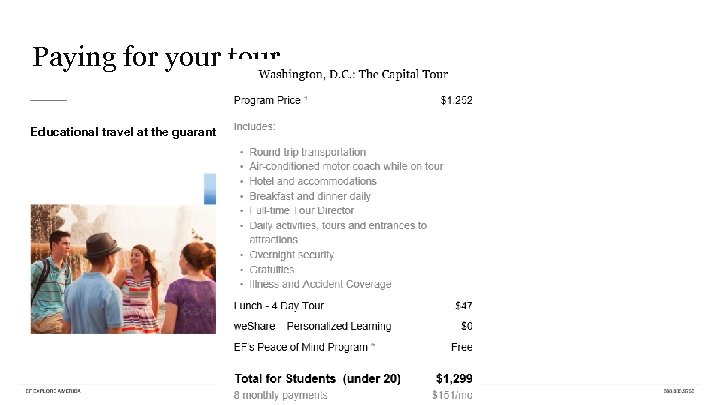 Paying for your tour Educational travel at the guaranteed lowest price You pay: $xx