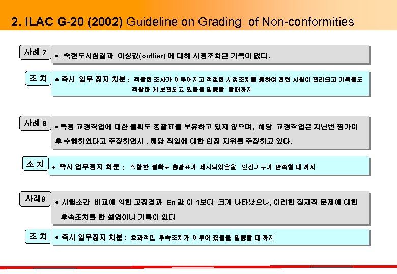 2. ILAC G-20 (2002) Guideline on Grading of Non-conformities 사례 7 숙련도시험결과 이상값(outlier) 에