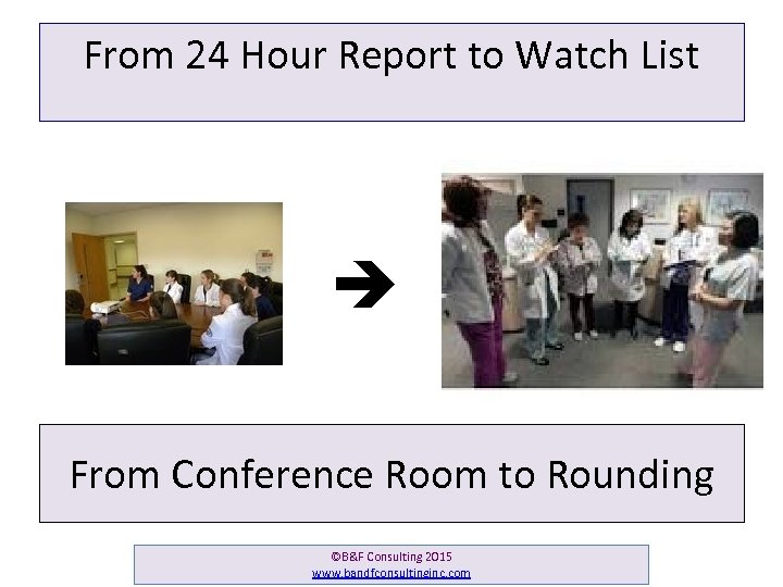 From 24 Hour Report to Watch List From Conference Room to Rounding ©B&F Consulting