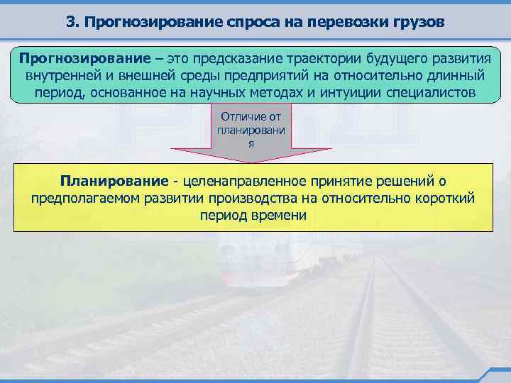 3. Прогнозирование спроса на перевозки грузов Прогнозирование – это предсказание траектории будущего развития внутренней