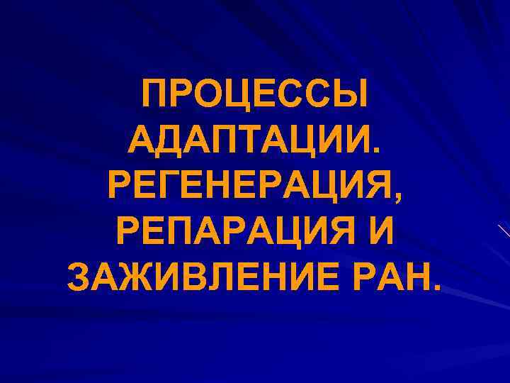 ПРОЦЕССЫ АДАПТАЦИИ. РЕГЕНЕРАЦИЯ, РЕПАРАЦИЯ И ЗАЖИВЛЕНИЕ РАН. 