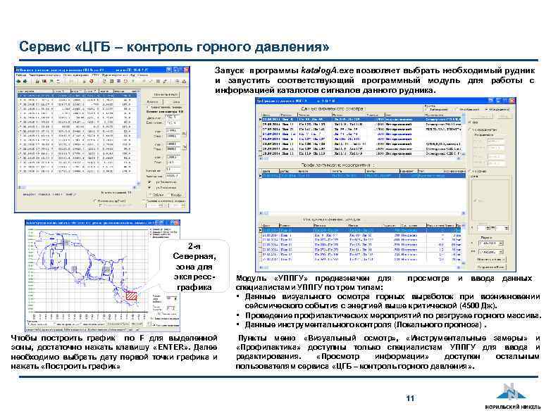 Сервис «ЦГБ – контроль горного давления» Запуск программы katalog. A. exe позволяет выбрать необходимый