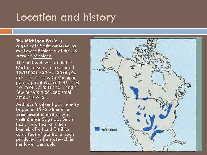 Location and history The Michigan Basin is a geologic basin centered on the Lower