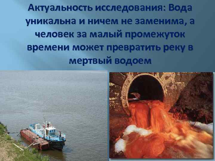 Актуальность исследования: Вода уникальна и ничем не заменима, а человек за малый промежуток времени