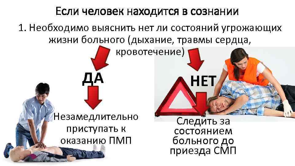 Если человек находится в сознании 1. Необходимо выяснить нет ли состояний угрожающих жизни больного