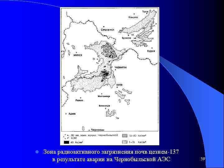l Зона радиоактивного загрязнения почв цезием-137 в результате аварии на Чернобыльской АЭС 59 