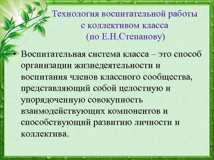 Технология воспитательной работы с коллективом класса (по Е. Н. Степанову) • Воспитательная система класса
