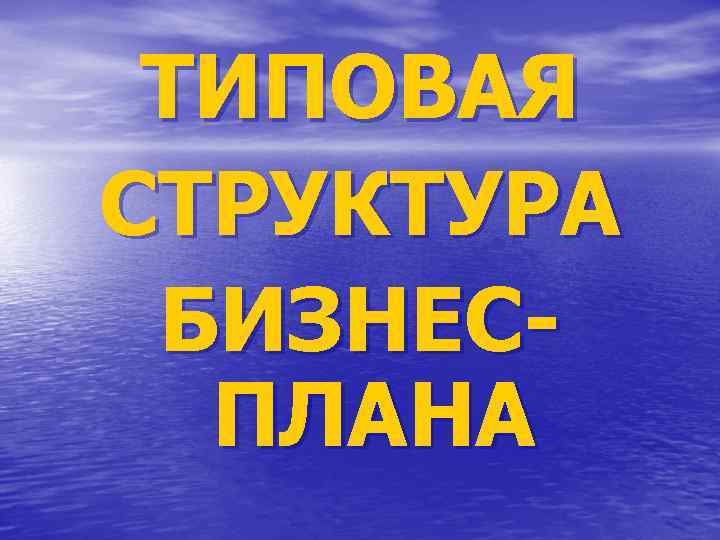 ТИПОВАЯ СТРУКТУРА БИЗНЕСПЛАНА 