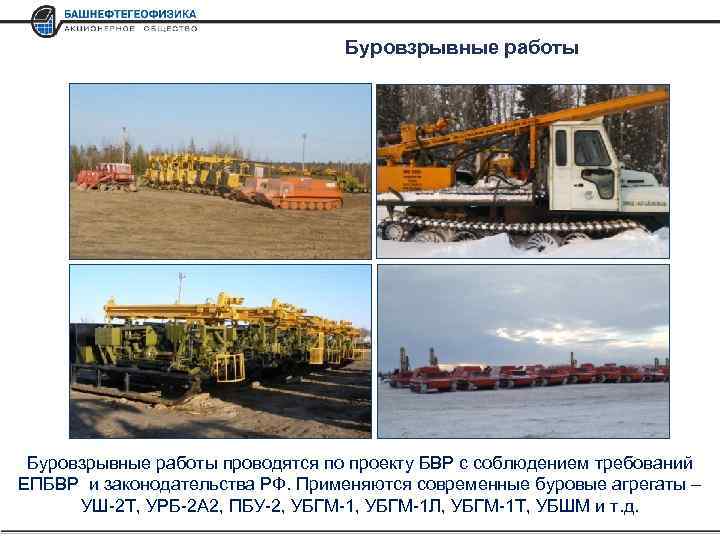 Буровзрывные работы проводятся по проекту БВР с соблюдением требований ЕПБВР и законодательства РФ. Применяются