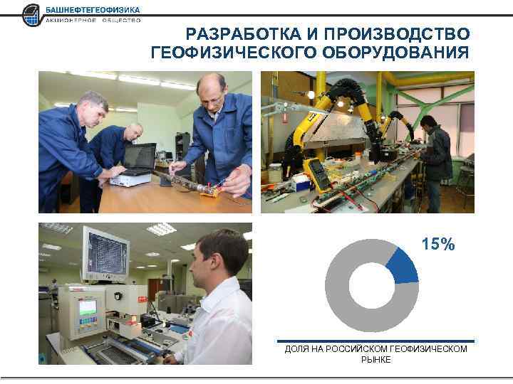 РАЗРАБОТКА И ПРОИЗВОДСТВО ГЕОФИЗИЧЕСКОГО ОБОРУДОВАНИЯ 15% ДОЛЯ НА РОССИЙСКОМ ГЕОФИЗИЧЕСКОМ РЫНКЕ 