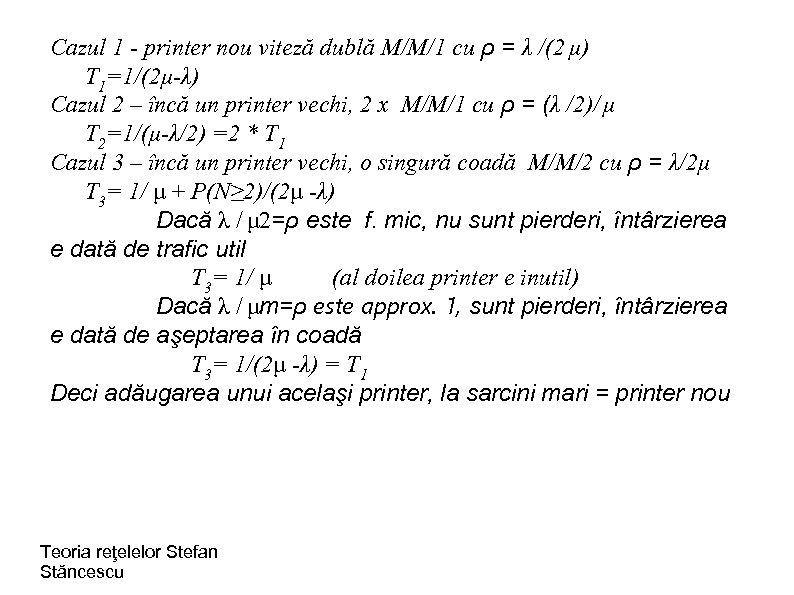 Cazul 1 - printer nou viteză dublă M/M/1 cu ρ = λ /(2 μ)