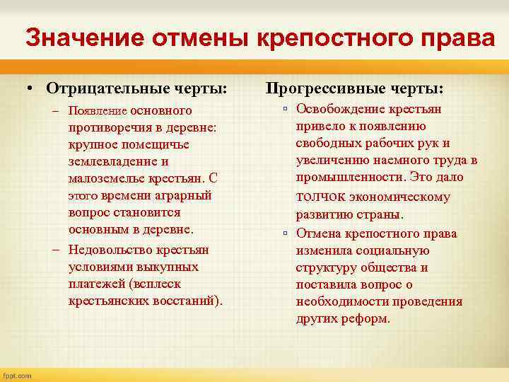 Последствия отмены крепостного