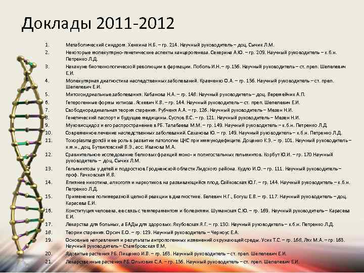 Доклады 2011 -2012 1. 2. 3. 4. 5. 6. 7. 8. 9. 10. 11.