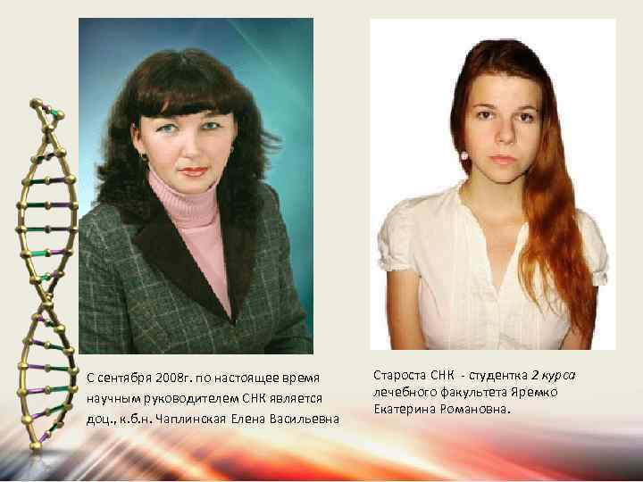 С сентября 2008 г. по настоящее время научным руководителем СНК является доц. , к.