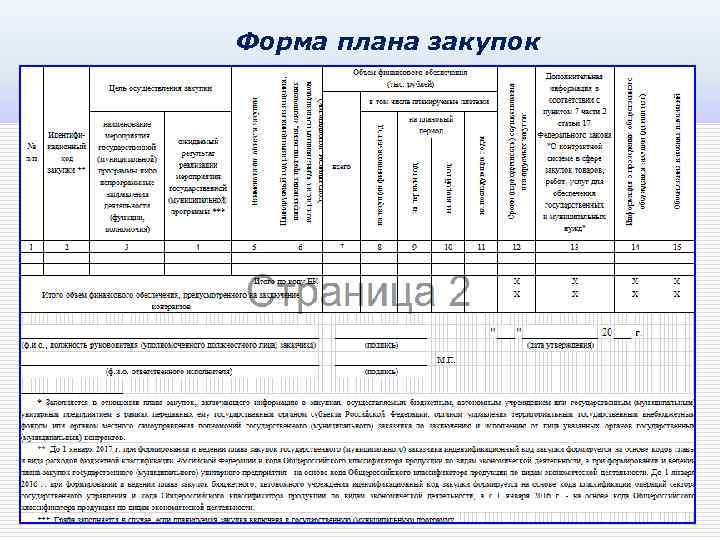 Форма плана закупок 