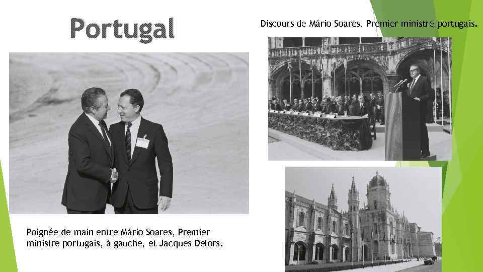 Portugal Poignée de main entre Mário Soares, Premier ministre portugais, à gauche, et Jacques