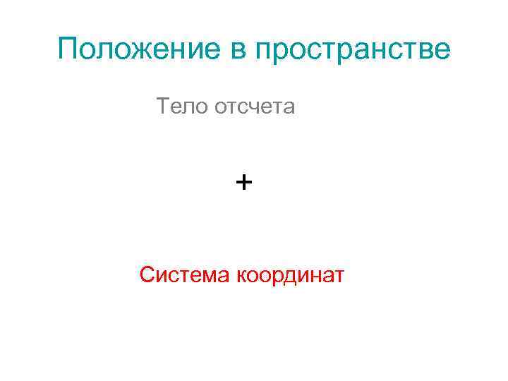 Положение в пространстве Тело отсчета + Система координат 