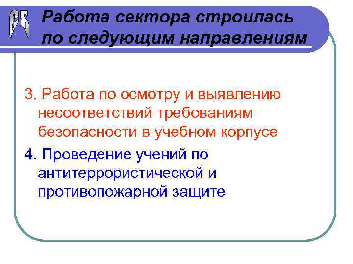 Работа сектора строилась по следующим направлениям 3. Работа по осмотру и выявлению несоответствий требованиям
