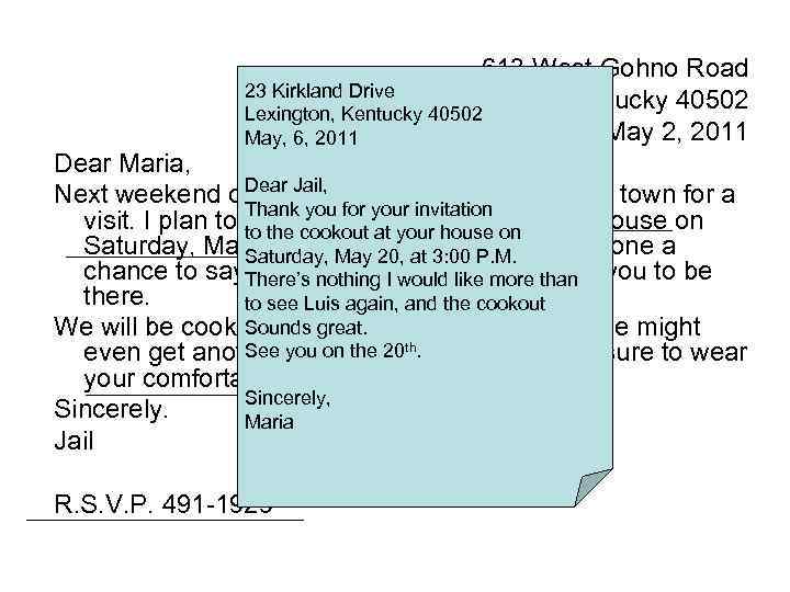 613 West Gohno Road 23 Kirkland Drive Lexington, Kentucky 40502 May 2, 2011 May,