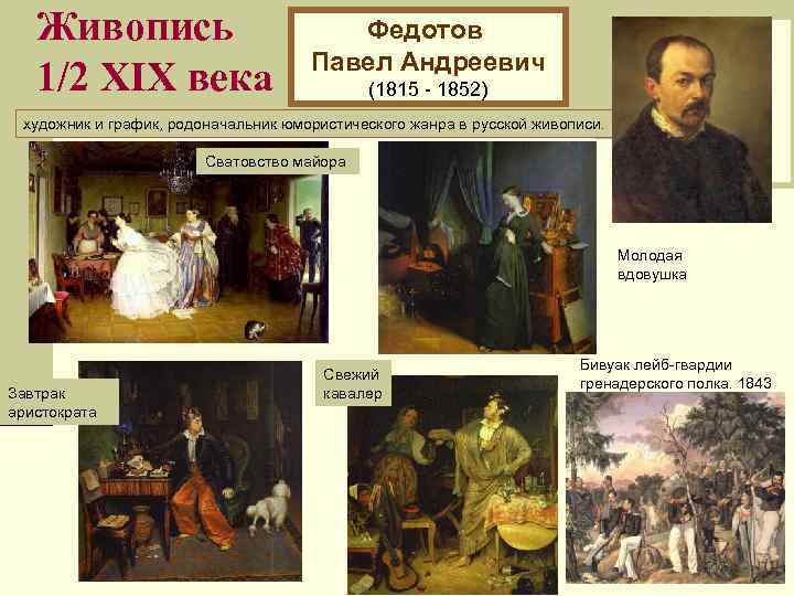 Живопись 1/2 XIХ века Федотов Павел Андреевич (1815 - 1852) художник и график, родоначальник