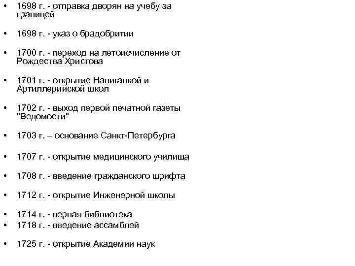  • 1698 г. - отправка дворян на учебу за границей • 1698 г.