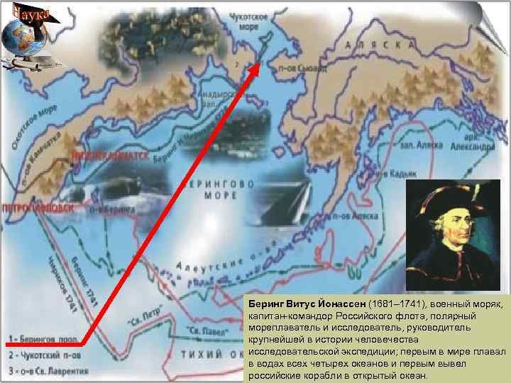 Беринг Витус Йонассен (1681– 1741), военный моряк, капитан-командор Российского флота, полярный мореплаватель и исследователь,