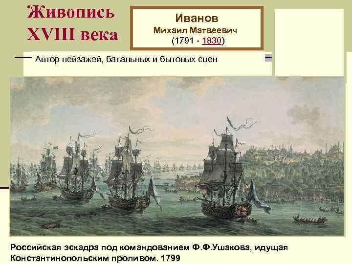 Живопись XVIII века Иванов Михаил Матвеевич (1791 - 1830) Автор пейзажей, батальных и бытовых
