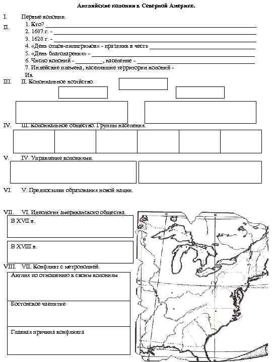 Английские колонии в Северной Америке. III. Первые колонии. 1. Кто? ___________________________________ 2. 1607 г.
