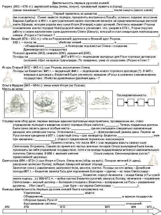 Деятельность первых русских князей. Рюрик (862 – 879 гг. ): варяжский вождь (князь, конунг),