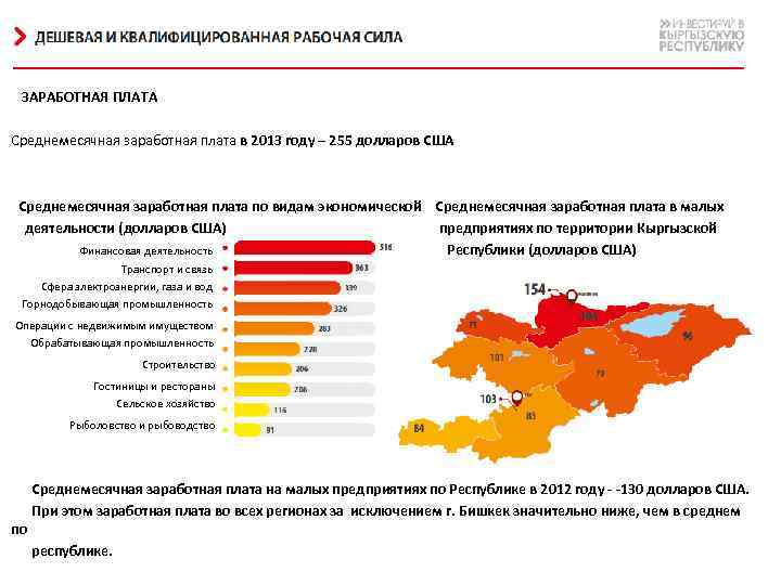 ЗАРАБОТНАЯ ПЛАТА Среднемесячная заработная плата в 2013 году – 255 долларов США Среднемесячная заработная