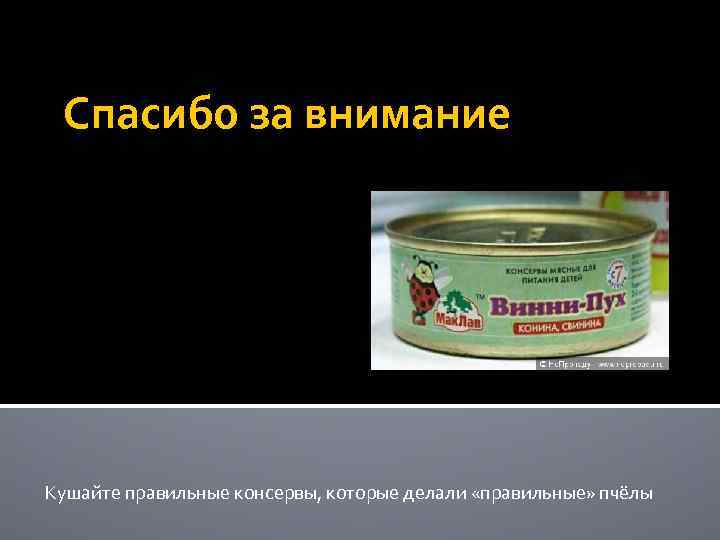 Спасибо за внимание Кушайте правильные консервы, которые делали «правильные» пчёлы 