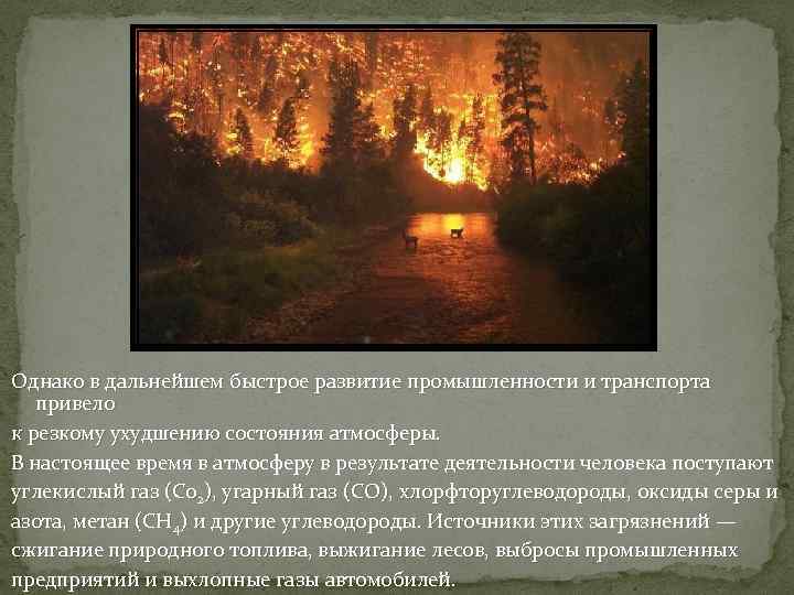 Однако в дальнейшем быстрое развитие промышленности и транспорта привело к резкому ухудшению состояния атмосферы.