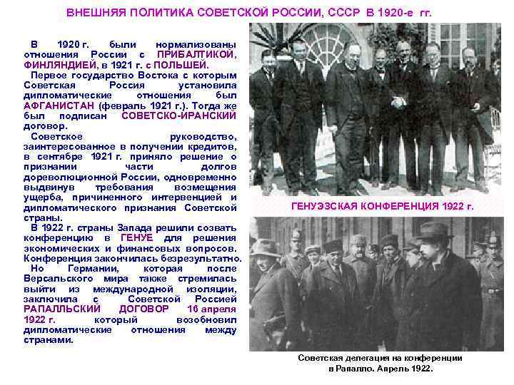 ВНЕШНЯЯ ПОЛИТИКА СОВЕТСКОЙ РОССИИ, СССР В 1920 -е гг. В 1920 г. были нормализованы