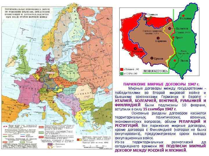 ПАРИЖСКИЕ МИРНЫЕ ДОГОВОРЫ 1947 г. Мирные договоры между государствами - победителями во Второй мировой