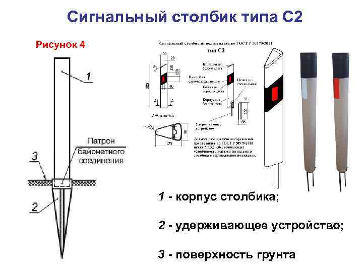 Сигнальный столбик типа С 2 Рисунок 4 1 - корпус столбика; 2 - удерживающее