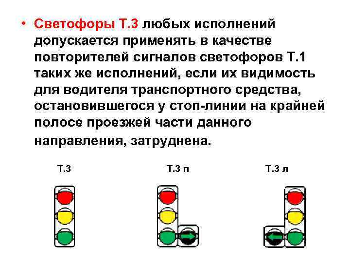  • Светофоры Т. 3 любых исполнений допускается применять в качестве повторителей сигналов светофоров