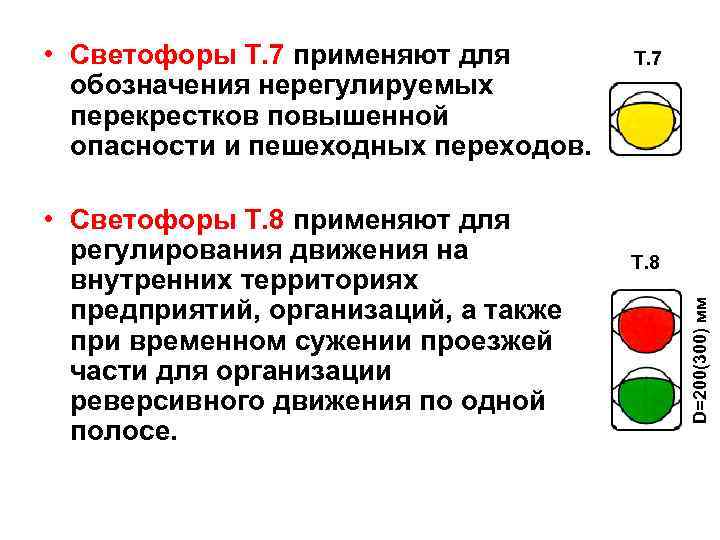  • Светофоры Т. 8 применяют для регулирования движения на внутренних территориях предприятий, организаций,