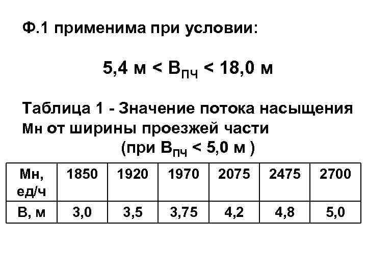 Ф. 1 применима при условии: 5, 4 м < ВПЧ < 18, 0 м