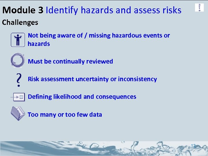 Module 3 Identify hazards and assess risks Challenges Not being aware of / missing