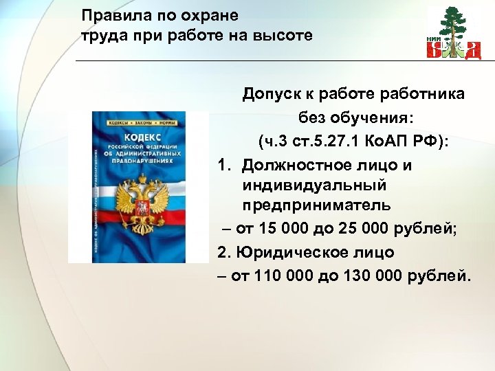 Правила по охране труда при работе на высоте Допуск к работе работника без обучения: