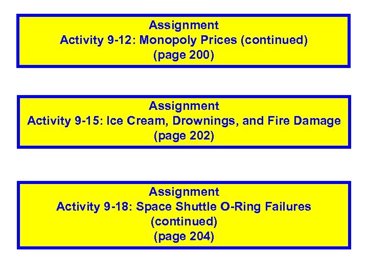 Assignment Activity 9 -12: Monopoly Prices (continued) (page 200) Assignment Activity 9 -15: Ice