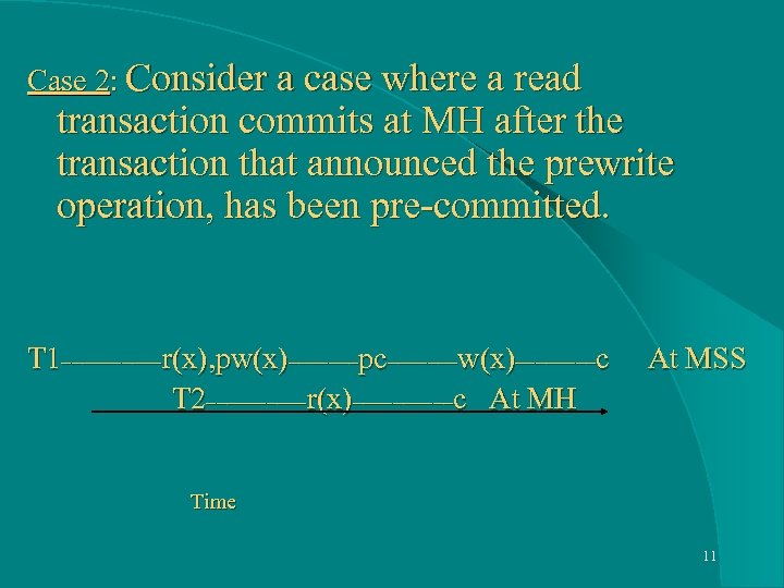 Case 2: Consider a case where a read transaction commits at MH after the