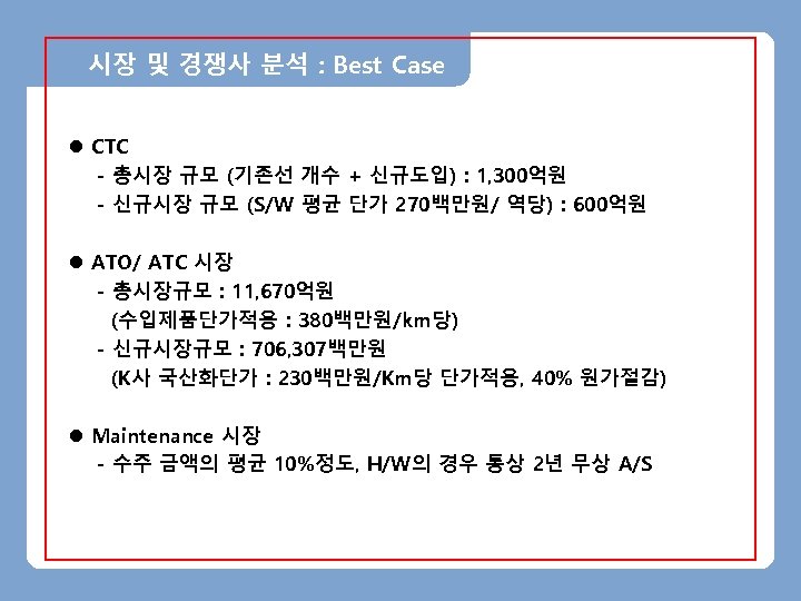 시장 및 경쟁사 분석 : Best Case l CTC - 총시장 규모 (기존선 개수