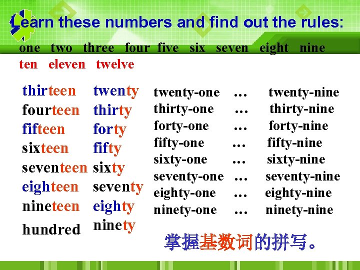 Learn these numbers and find out the rules: one two three four five six