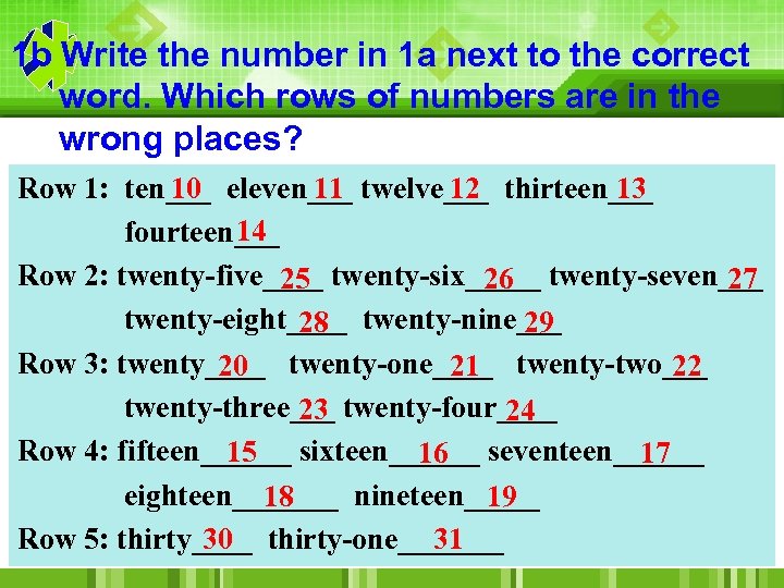 1 b Write the number in 1 a next to the correct word. Which