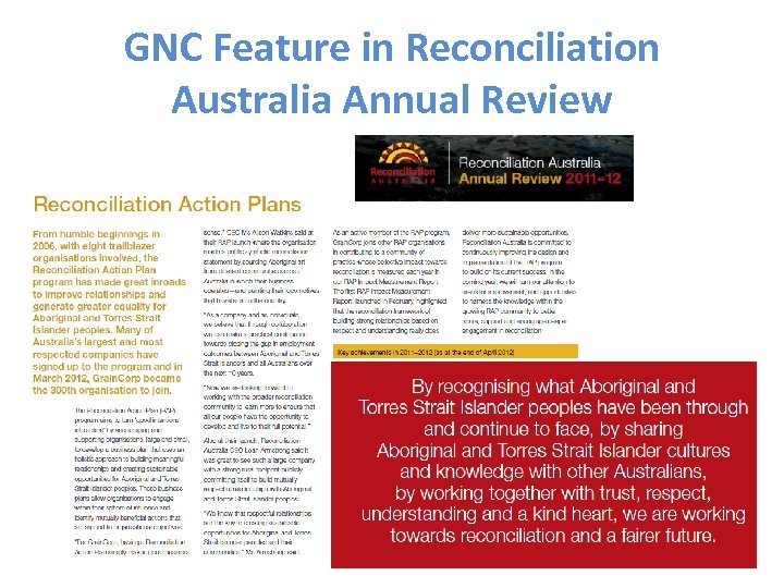 GNC Feature in Reconciliation Australia Annual Review 