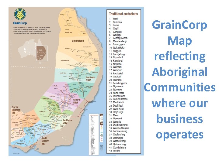 Grain. Corp Map reflecting Aboriginal Communities where our business operates 