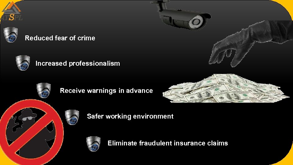 Reduced fear of crime Increased professionalism Receive warnings in advance Safer working environment Eliminate