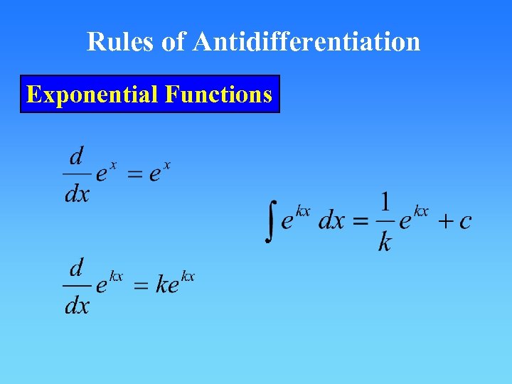 Rules of Antidifferentiation Exponential Functions 